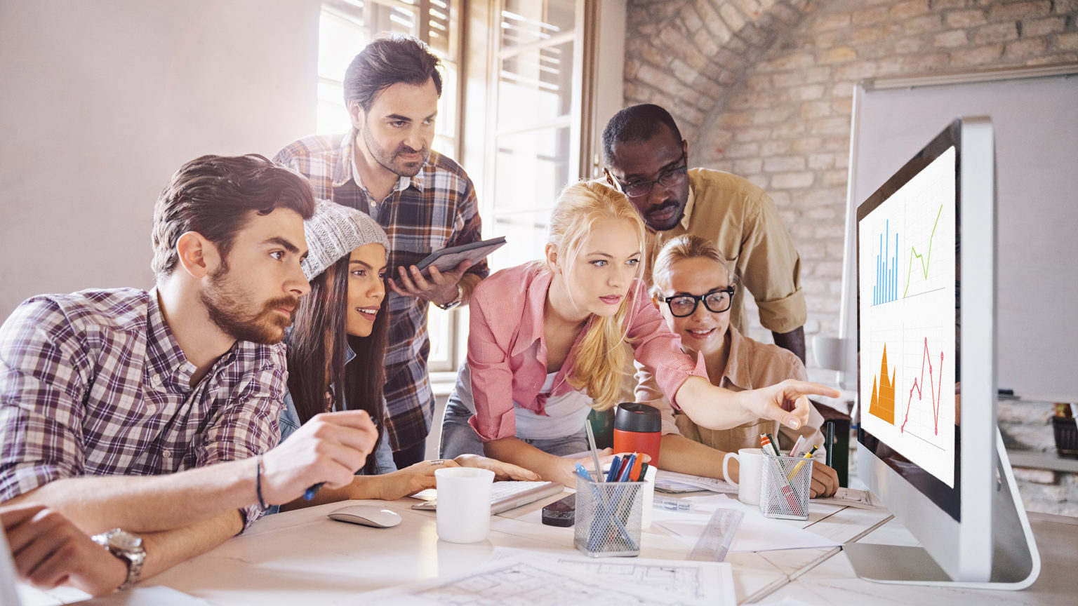 Group of coworkers working together