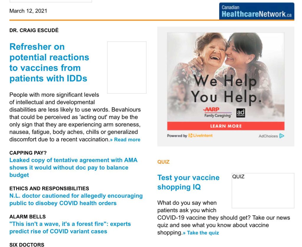 Refresher on potential reactions to vaccines from patients with IDDs